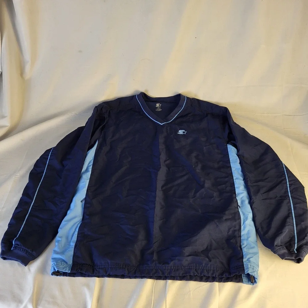 Vintage Starter Men's S (34-36) Navy Blue V-Neck Windbreaker Pullover Pockets